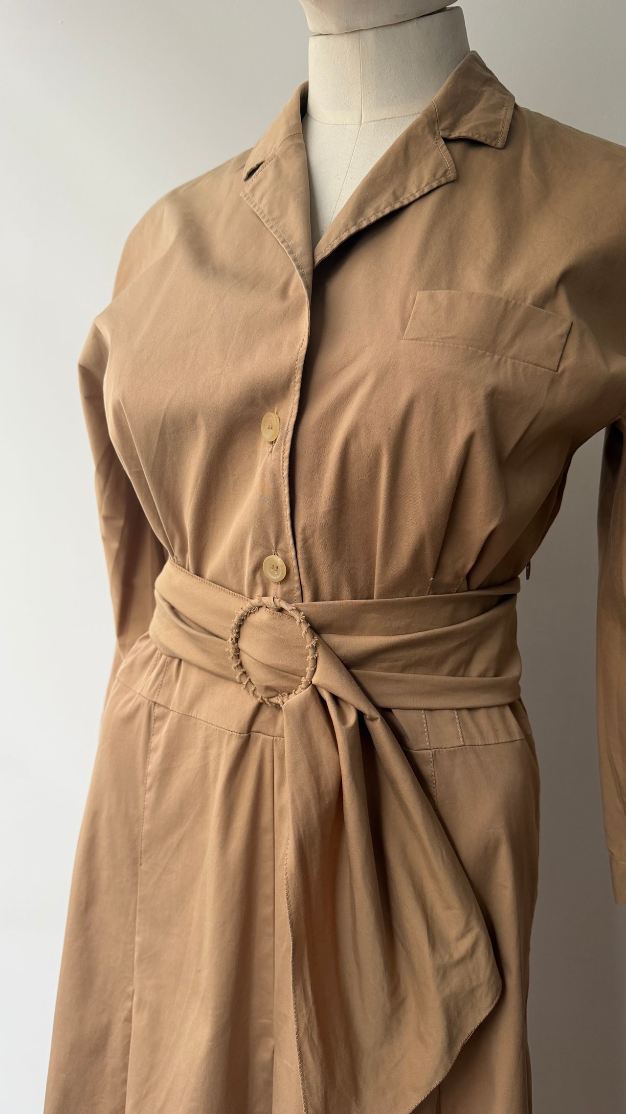 Prada belted cotton mix camel summer day dress