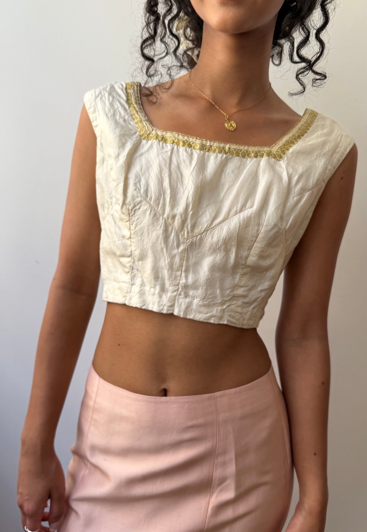 Antique embroidered silk blouse vest