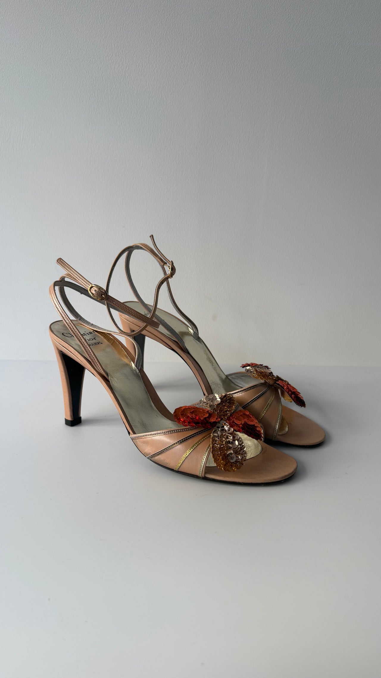 Christian Dior ankle straps open-toe embellished evening wear courts 37.5- 38 EU