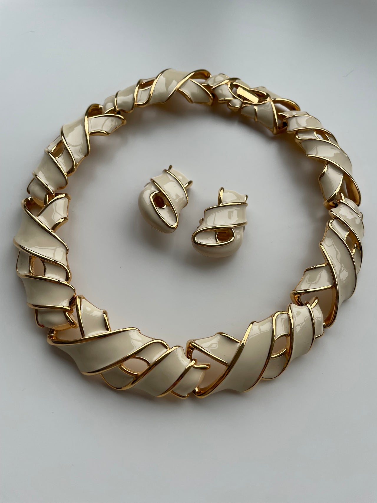 Givenchy vintage white ecru enamel jewellery set