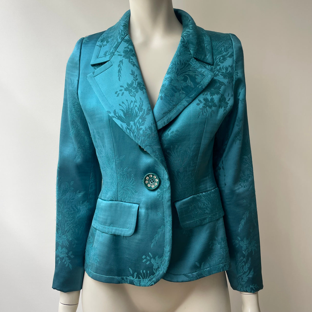 Yves Saint Laurent 1990’s vintage turquoise jacquard blazer