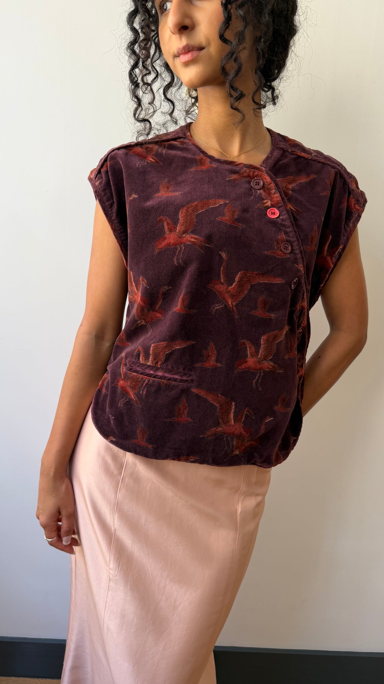 Kenzo 1970’s asymmetrical bird print velvet vest