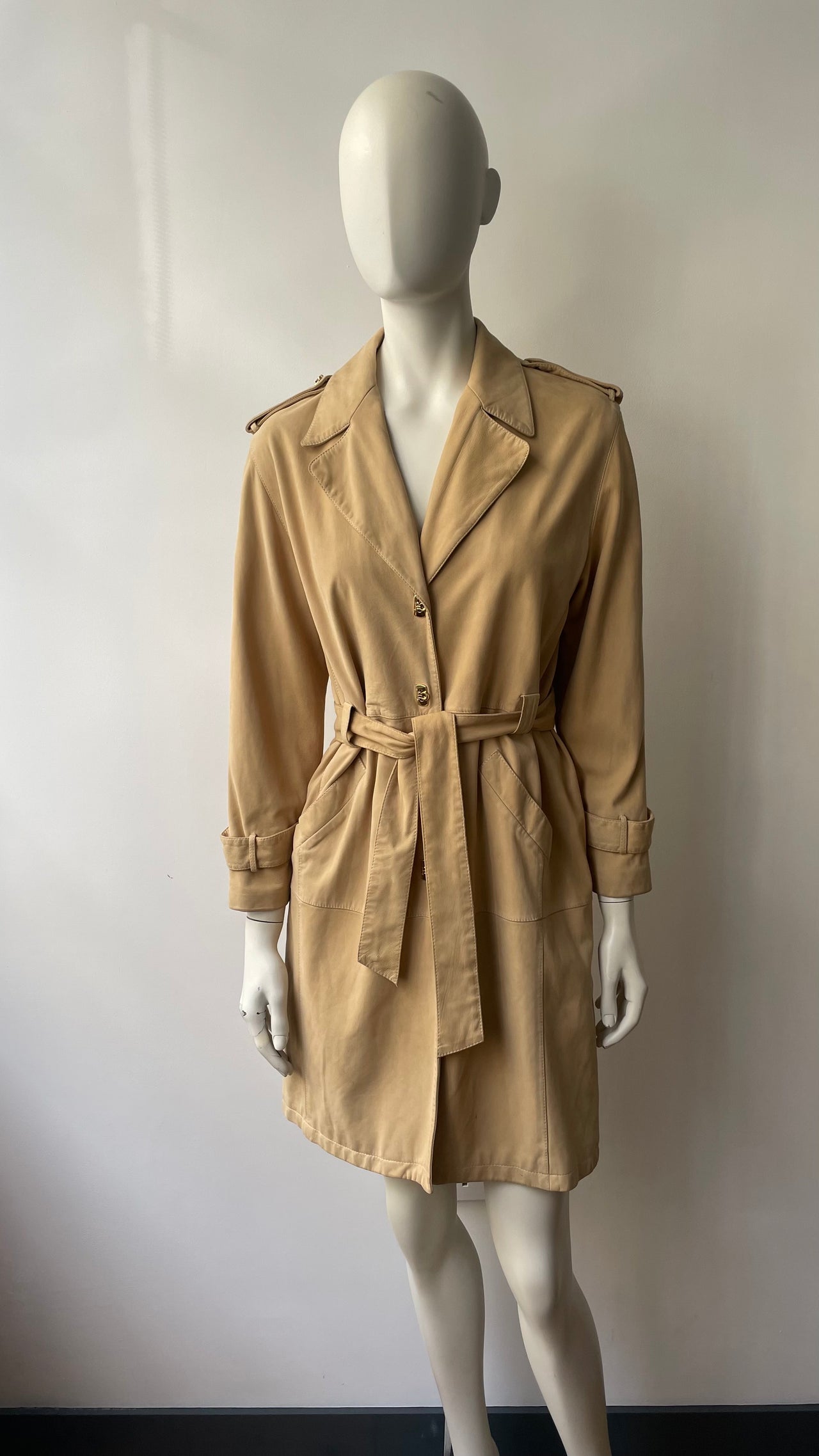 Salvatore Ferragamo beige nubuck trench coat