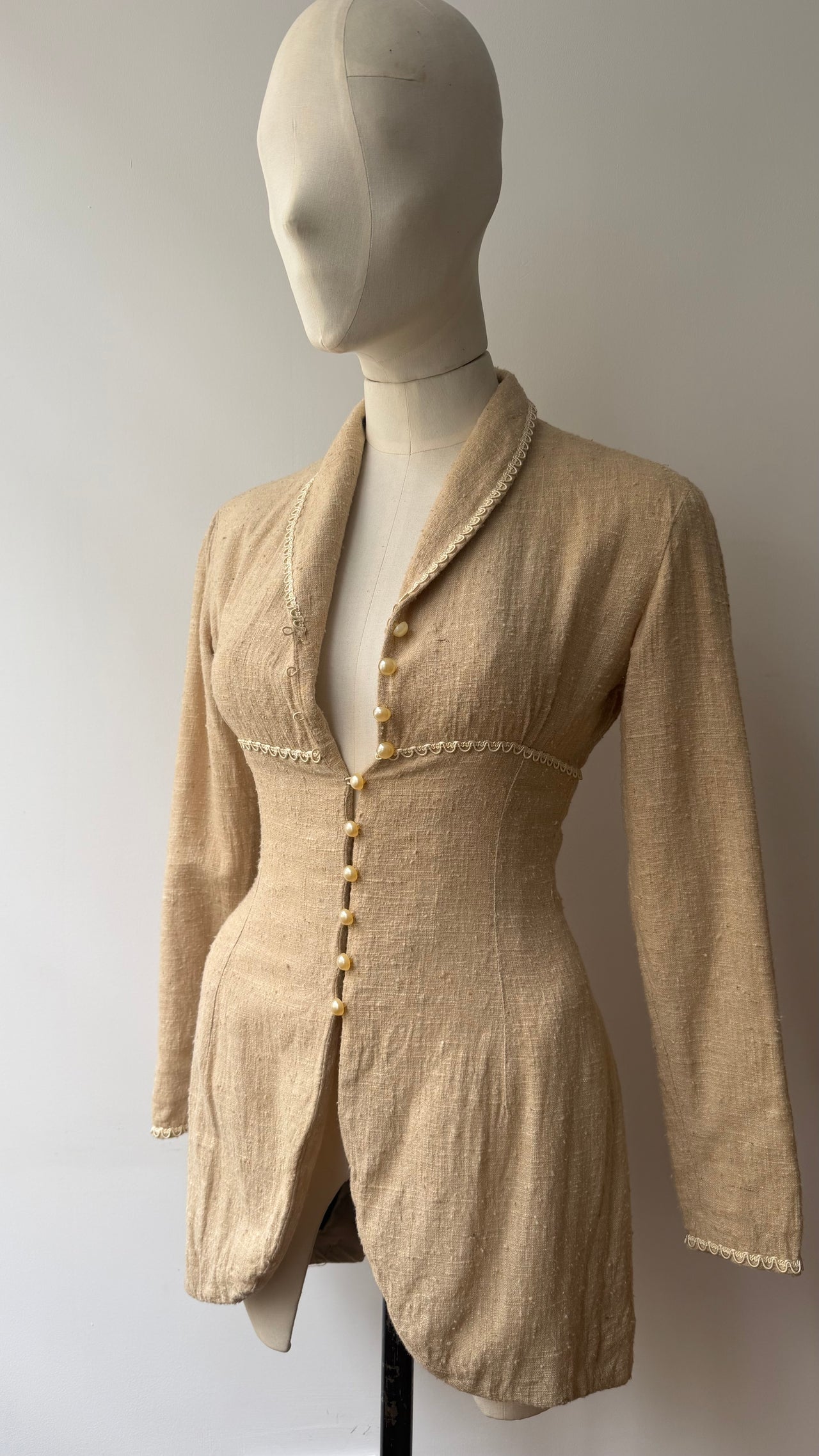 Edwardian style inspired handmade slim-fit long line jacket XS