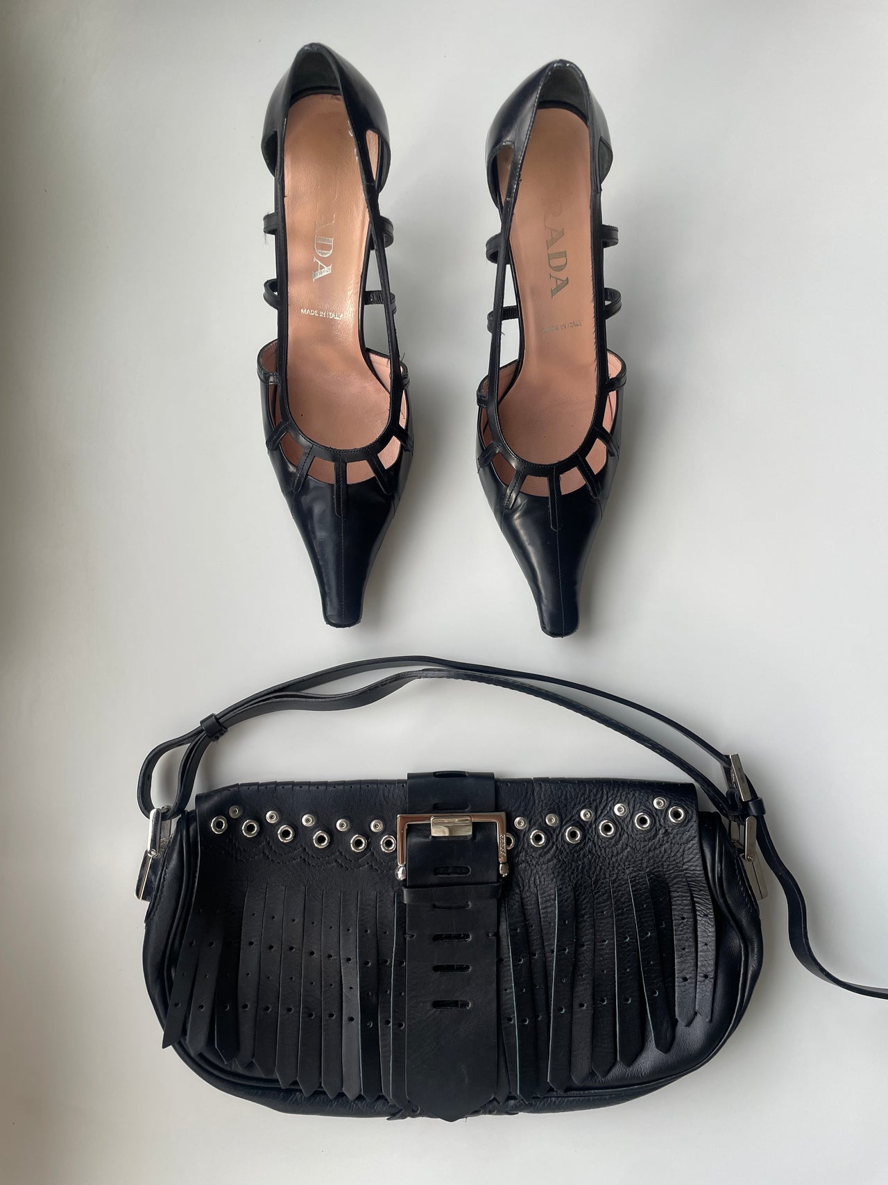 Gianfrance Ferre black leather tassell baguette handbag