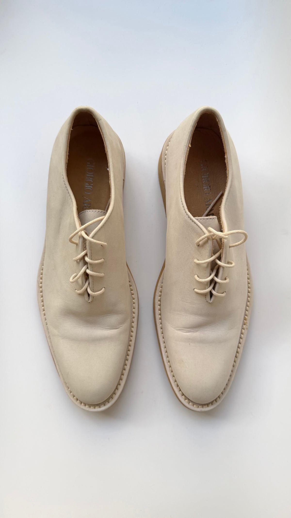 Armani off-white nubuck leather lace-up shoes 37.5