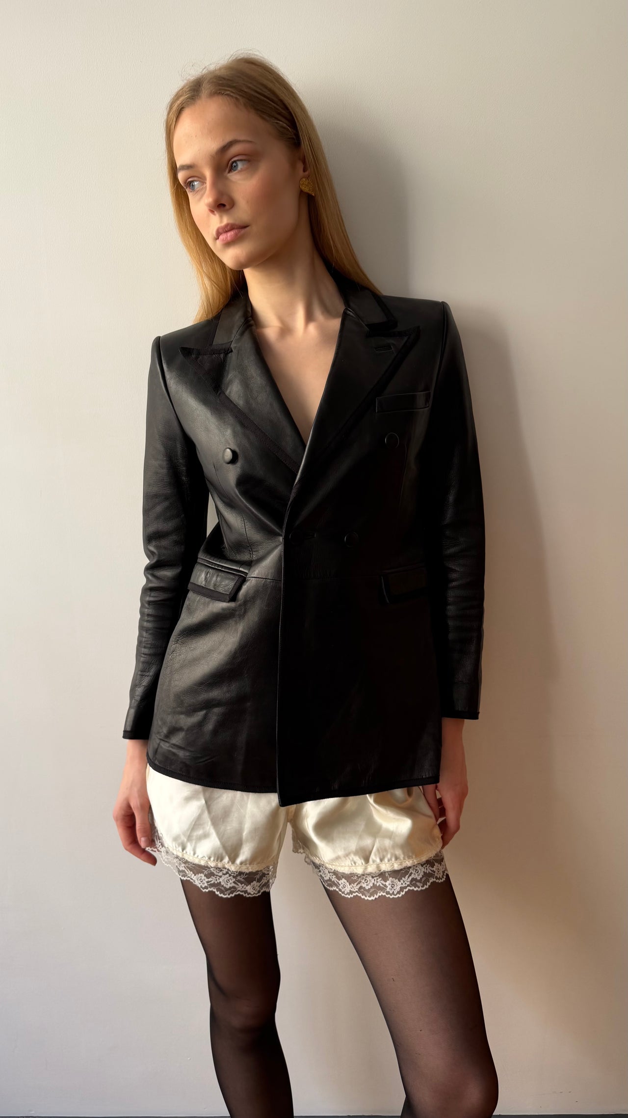 Yves Saint Laurent FW2018 runway structured leather blazer