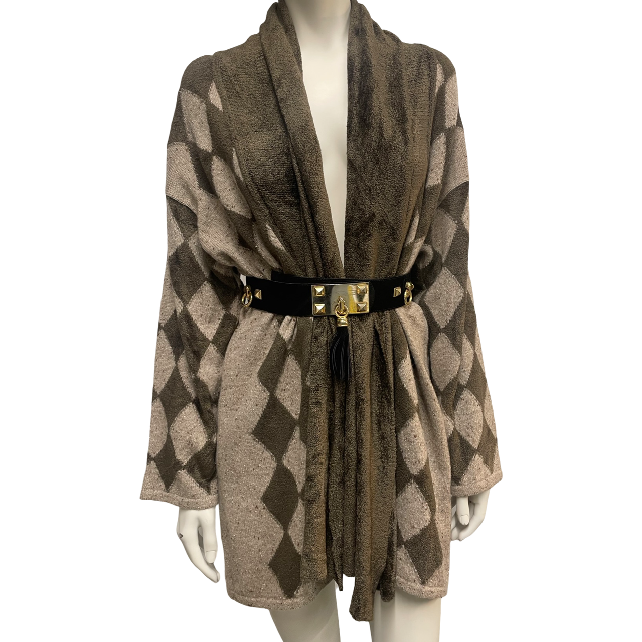 Valentino vintage cardigan waterfall long-line diamond pattern