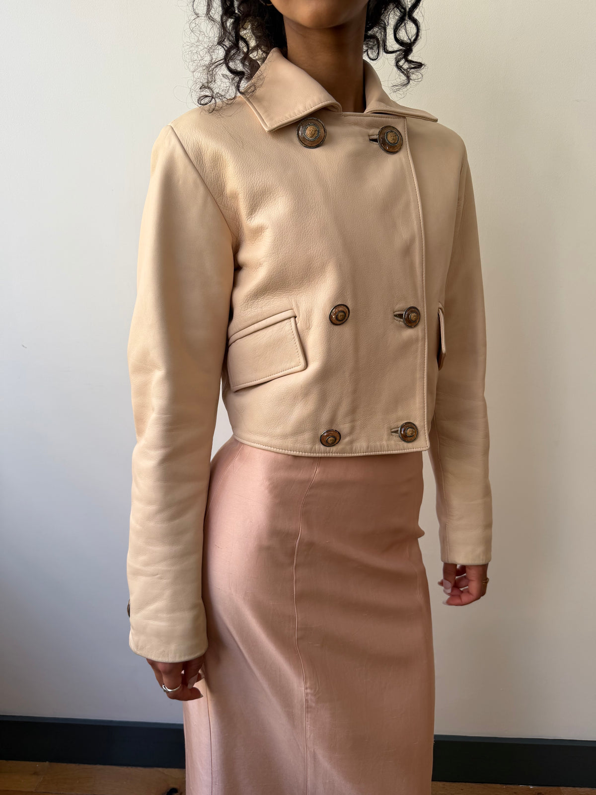 Istante by Versace dusty pink leather jacket