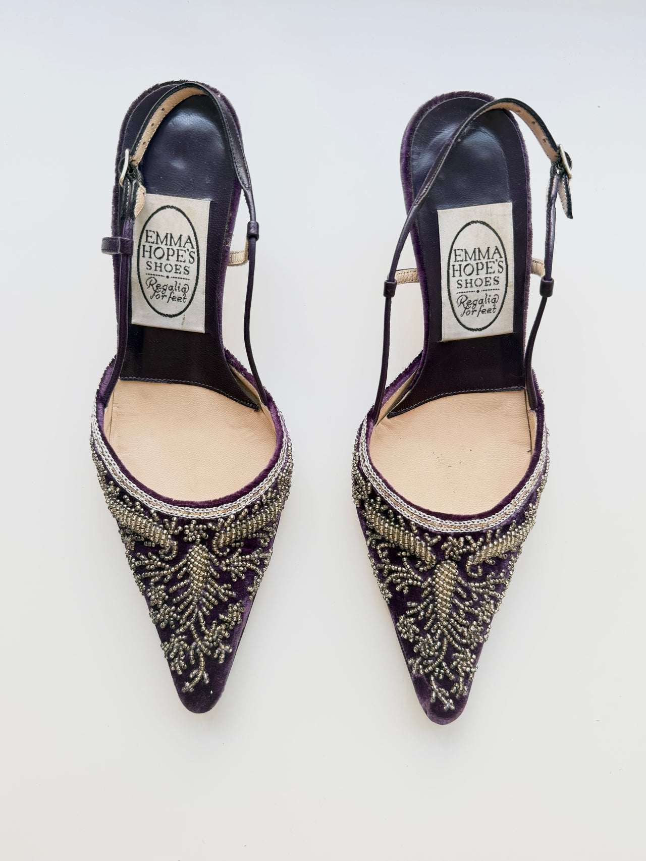 Emma Hope velvet beaded evening slingback courts