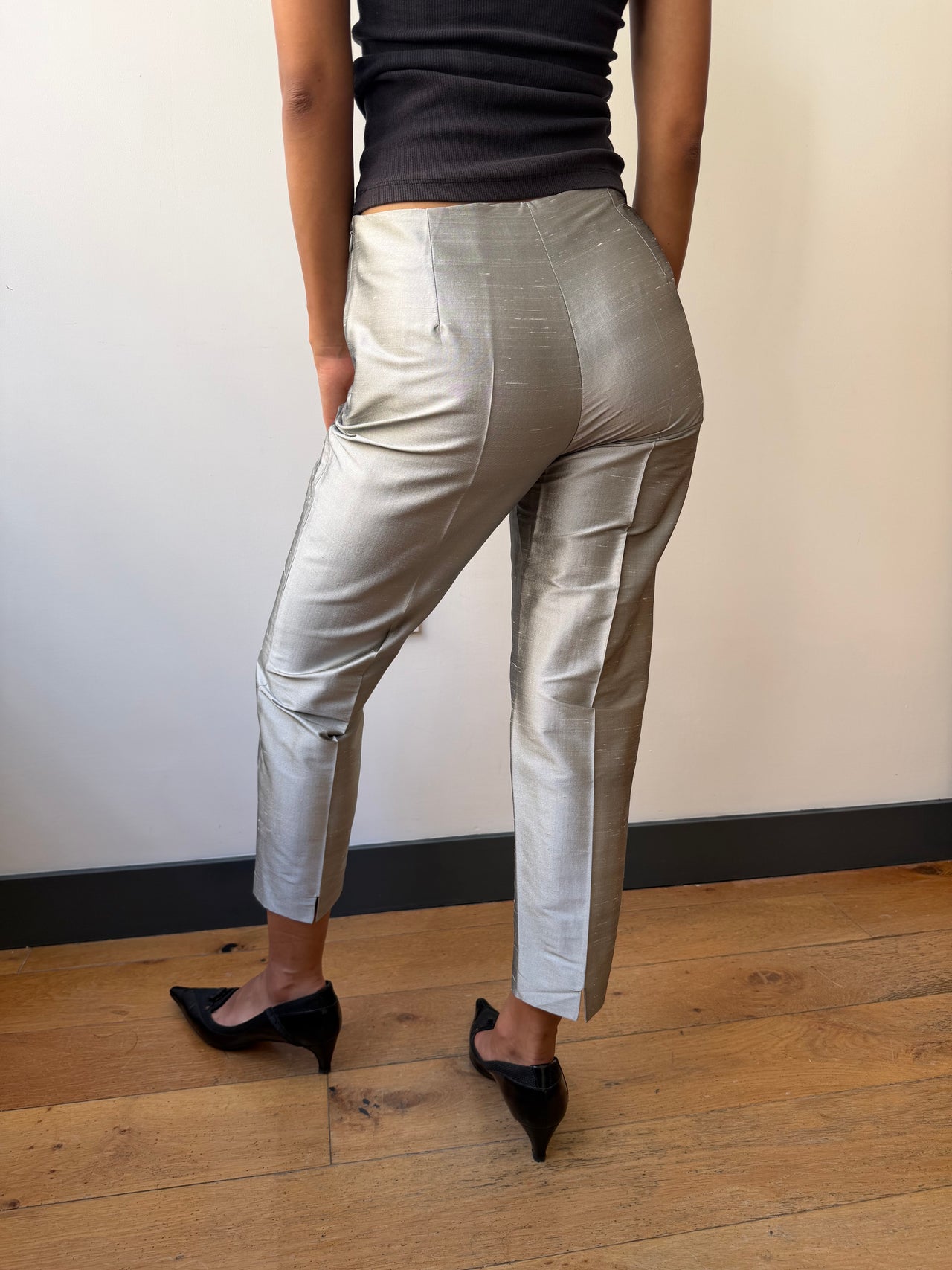 Armani Collezioni raw silk silver cigarette trousers 38IT / XXS-XS