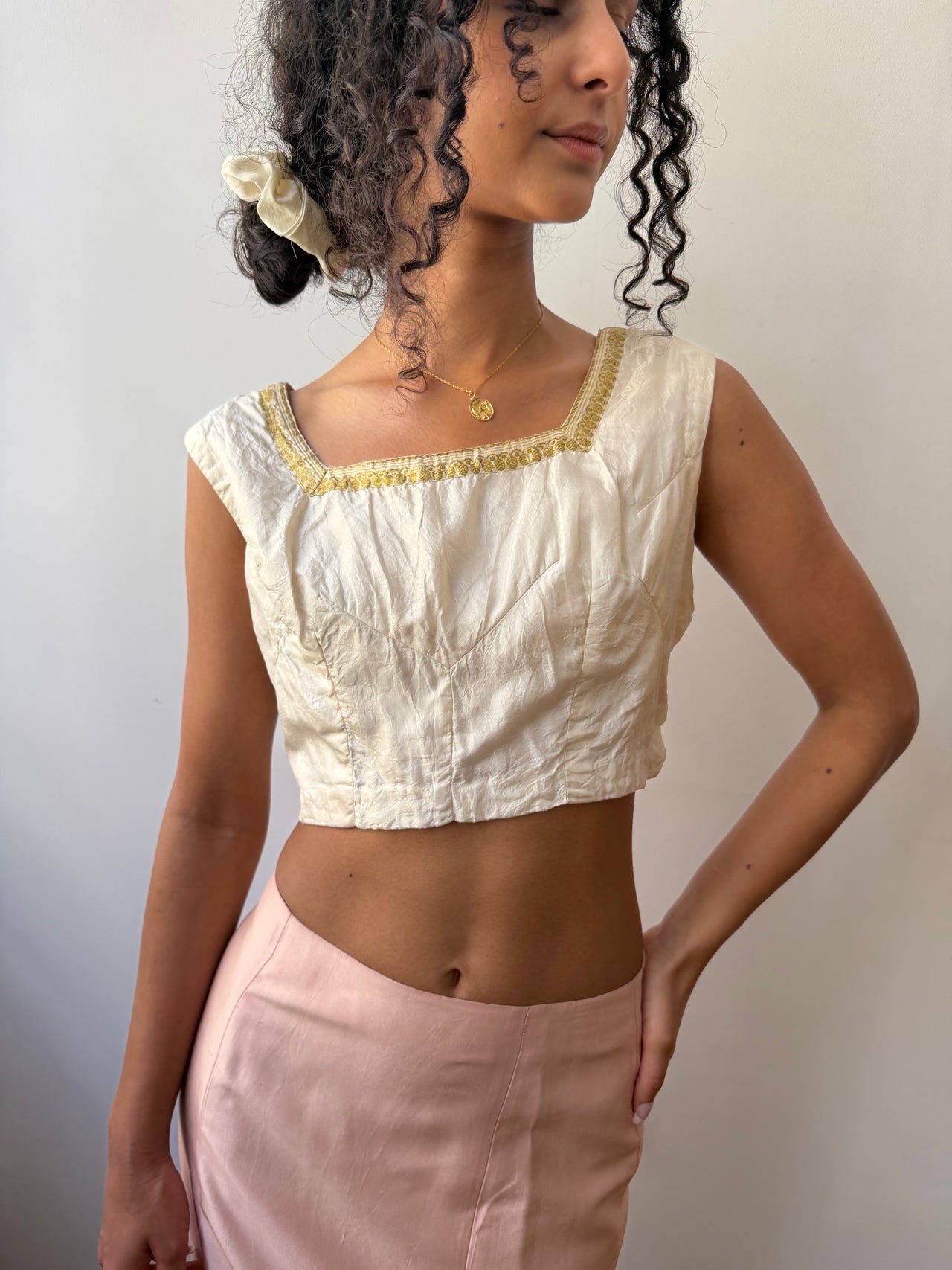 Antique embroidered silk blouse vest