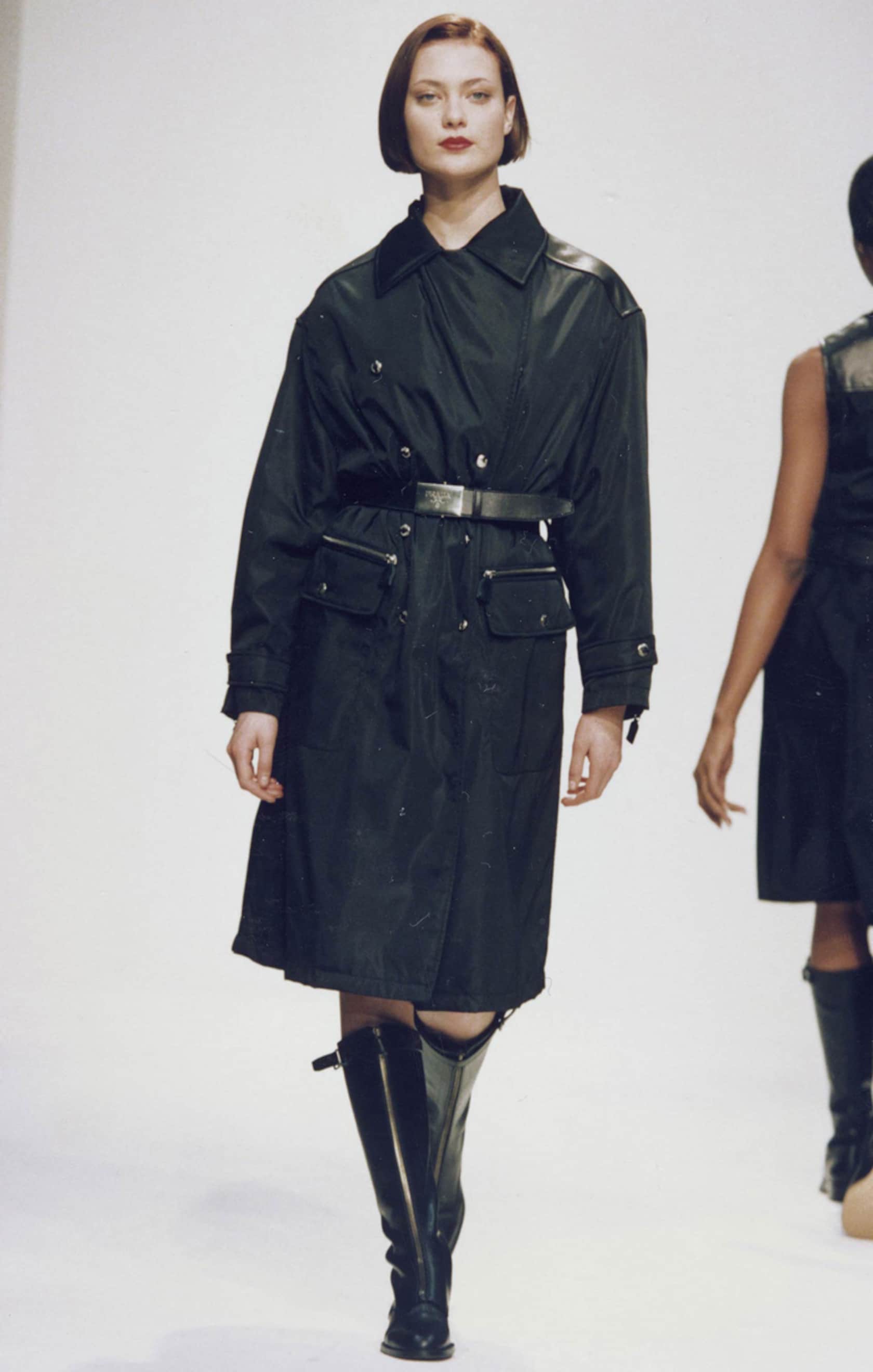 Prada A/W 1994 nylon & leather belted trench coat - Lanabu