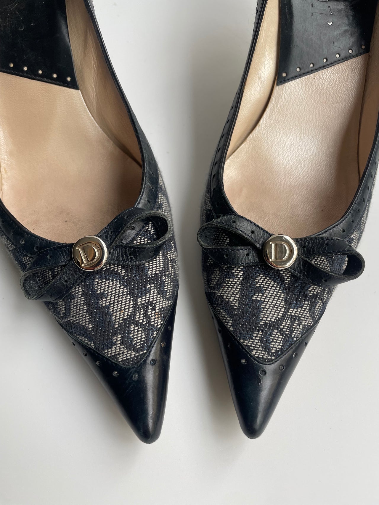 Dior navy oblique canvas monogram Galliano era courts 37.5