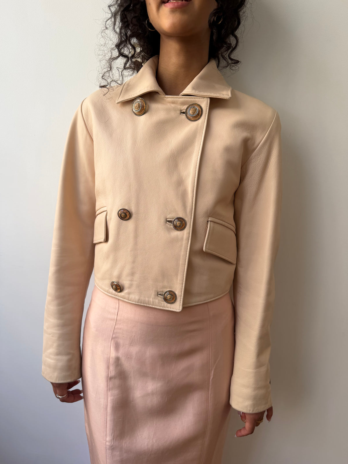 Istante by Versace dusty pink leather jacket
