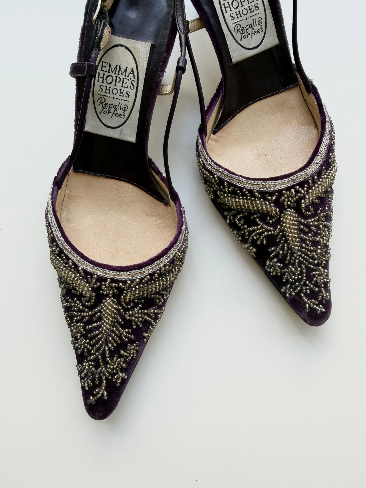 Emma Hope velvet beaded evening slingback courts