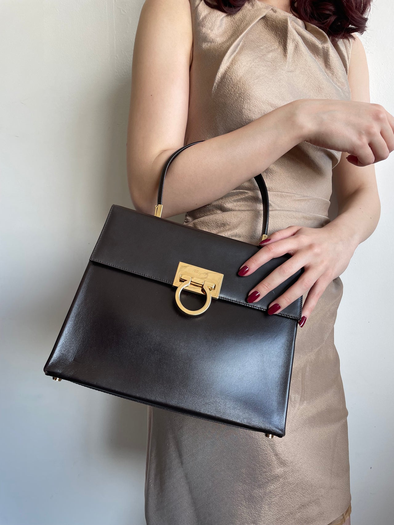 Salvatore Ferragamo Iconic Top-Handle brown leather handbag