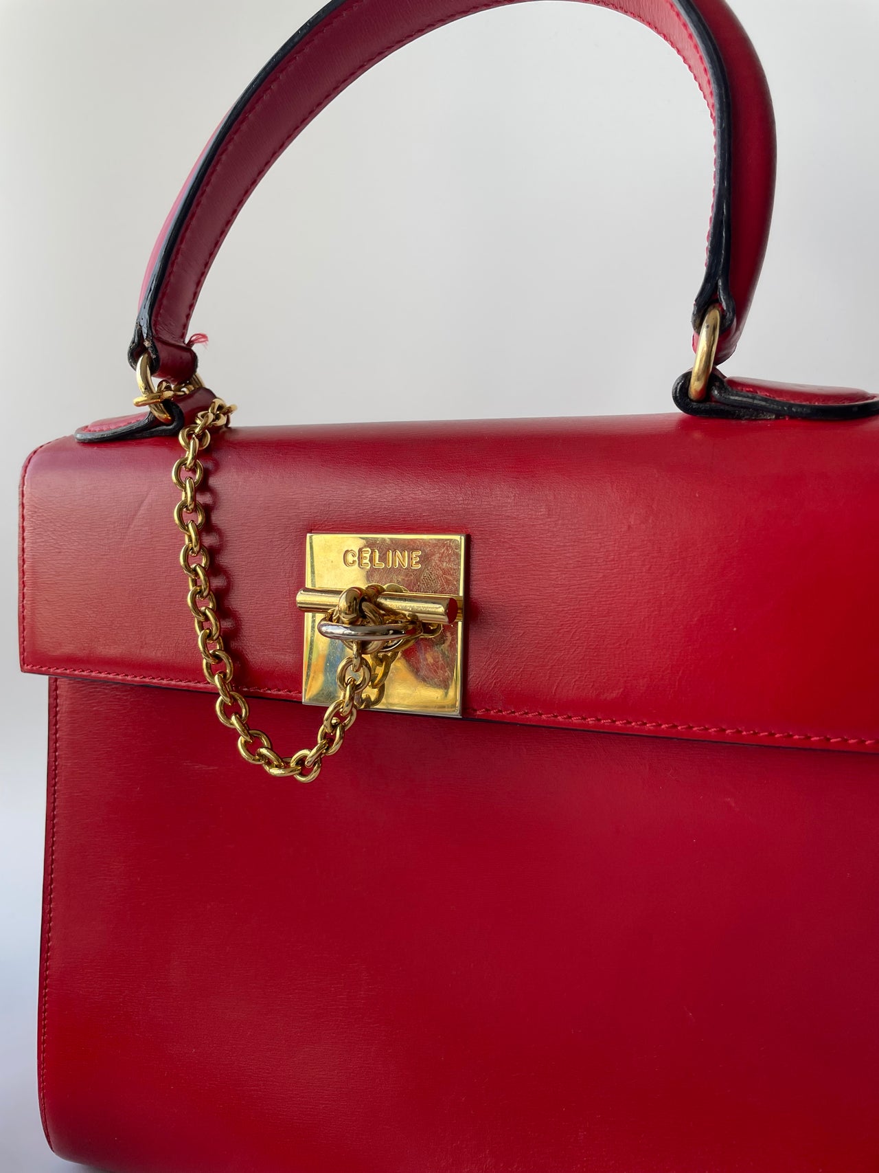 Celine vintage Top-Handle Bright Red Handbag