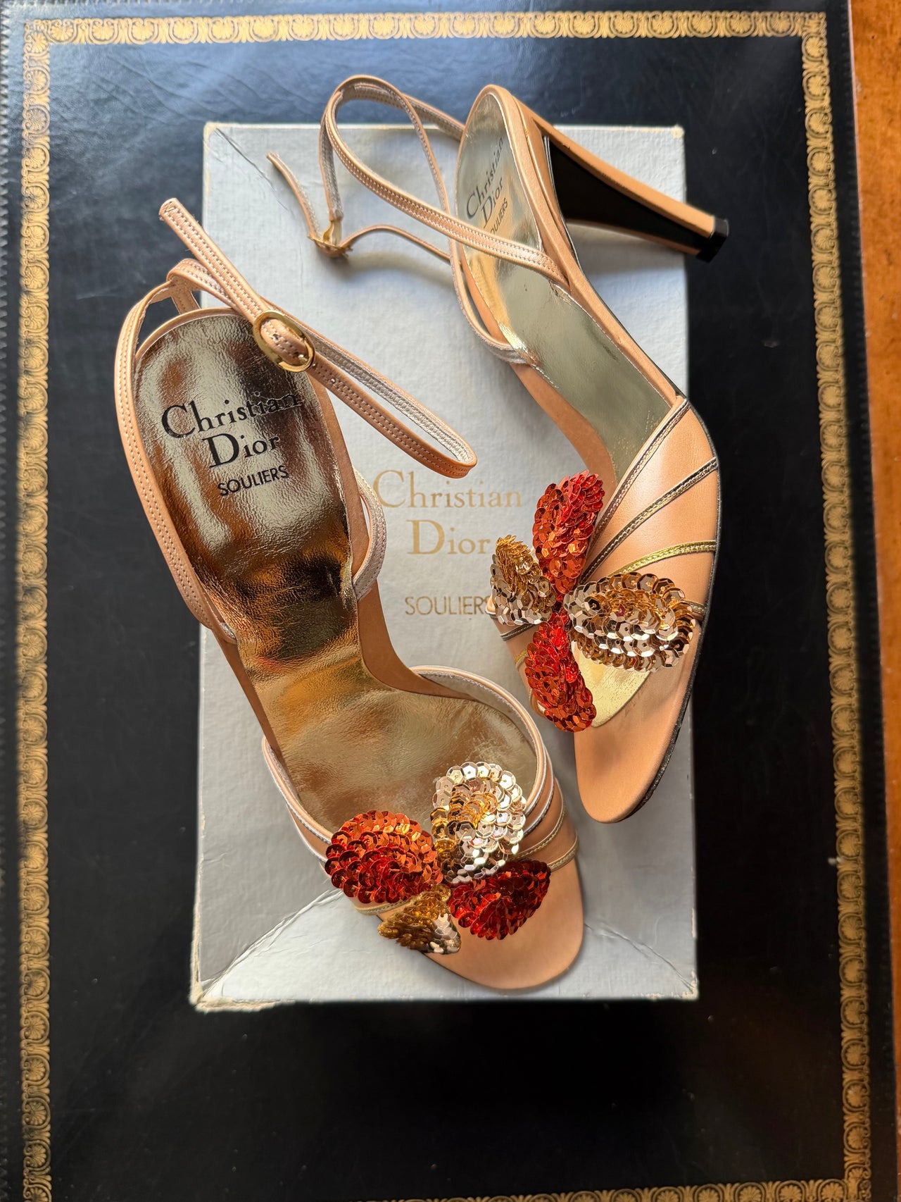 Christian Dior ankle straps open-toe embellished evening wear courts 37.5- 38 EU