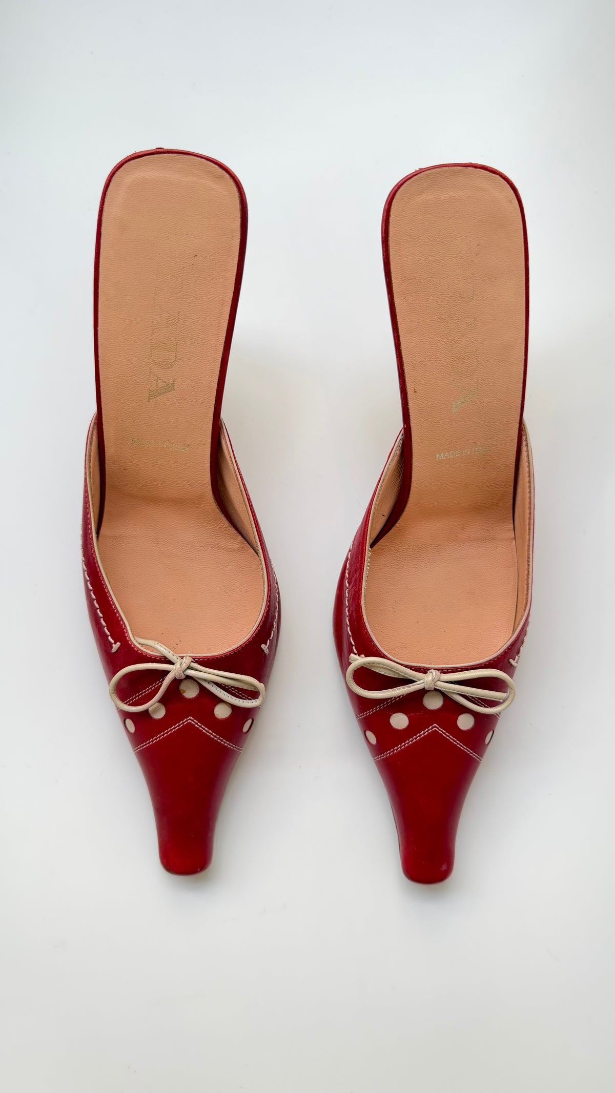 Prada red leather kitten heel mules