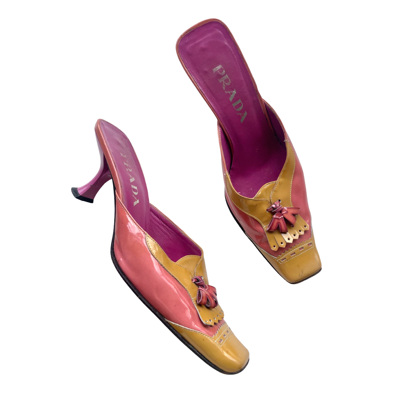 Prada contrasting patent leather 90’s vintage tassel detail mules 38.5