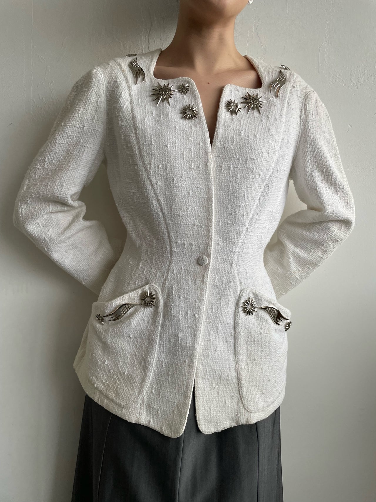 Thierry Mugler White Blazer with Silver Metal Accents