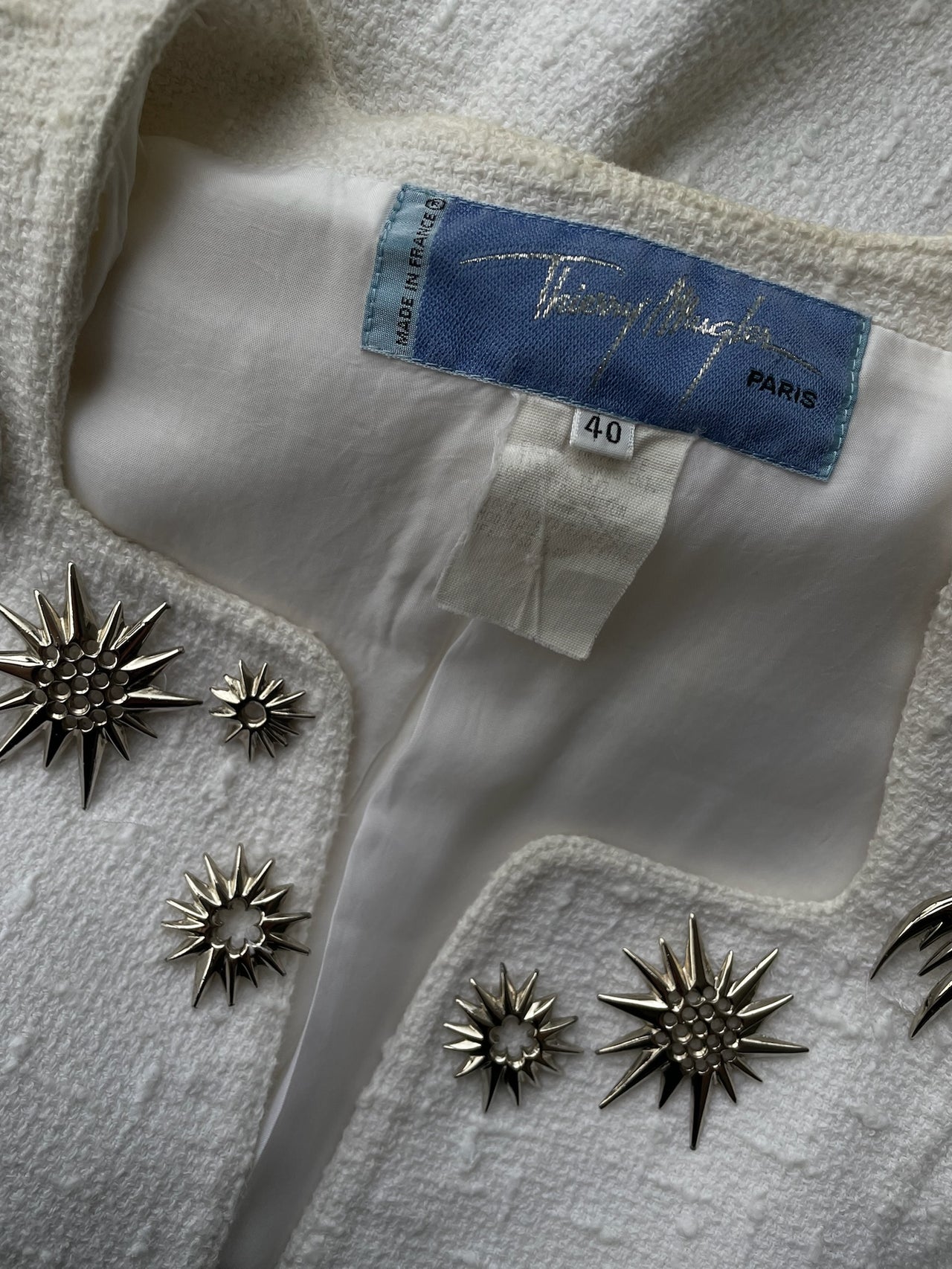 Thierry Mugler White Blazer with Silver Metal Accents