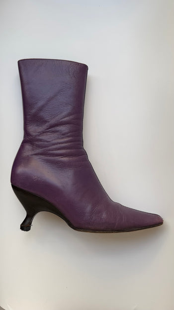 Miu Miu purple square toe kitten heel boots