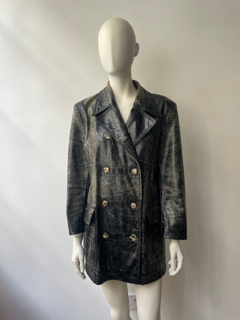 Yves Saint Laurent 1990’s vintage distressed effect double breasted leather jacket
