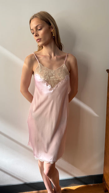 Christian Dior 1980’s pink lace applique night slip dress XS