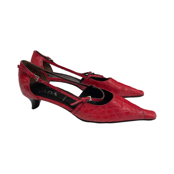 Prada 90’s red croc embossed courts 37.5