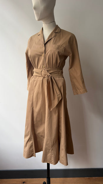 Prada belted cotton mix camel summer day dress