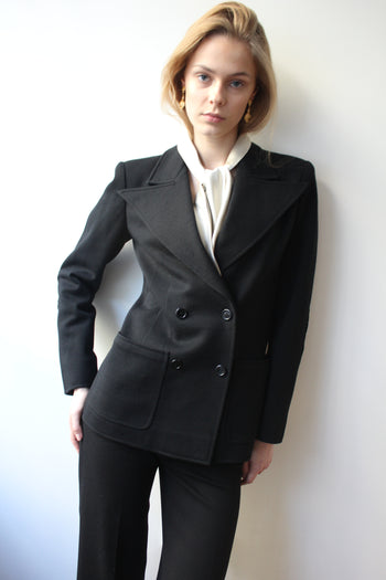 YSL Rive Gauche 1970’s jersey wool tuxedo trouser suit