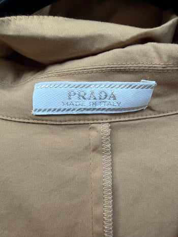 Prada belted cotton mix camel summer day dress
