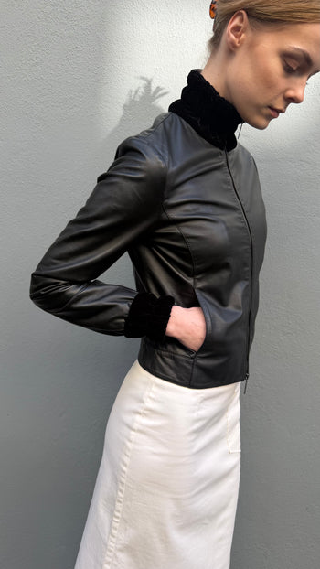 Armani Jeans high-collar zipped leather jacket XS