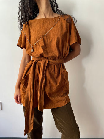 Prada tan suede belted mini dress tunic