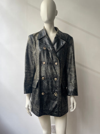 Yves Saint Laurent 1990’s vintage distressed effect double breasted leather jacket