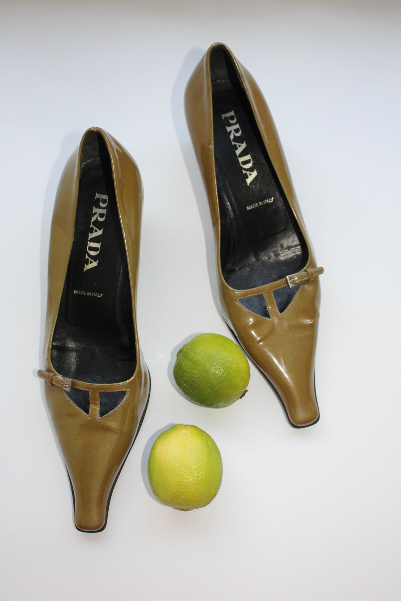 Prada archive olive green patent leather courts