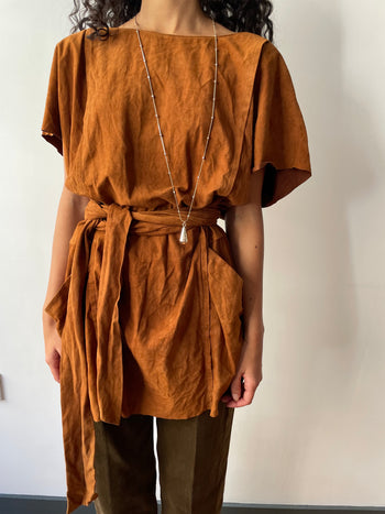 Prada tan suede belted mini dress tunic