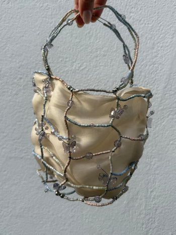 Bottega Veneta 1990’s silk bucket bag with butterfly wire frame
