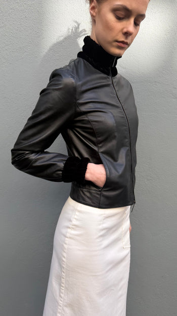 Armani Jeans high-collar zipped leather jacket XS