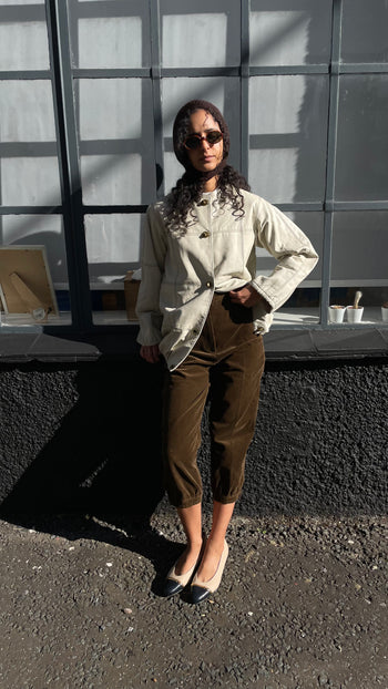 Vintage ecru leather jacket with Postman’s lock closure