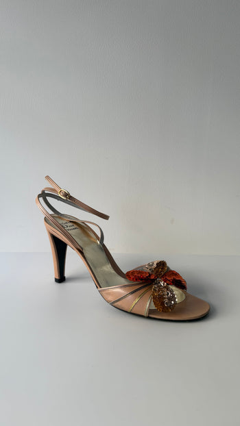 Christian Dior ankle straps open-toe embellished evening wear courts 37.5- 38 EU