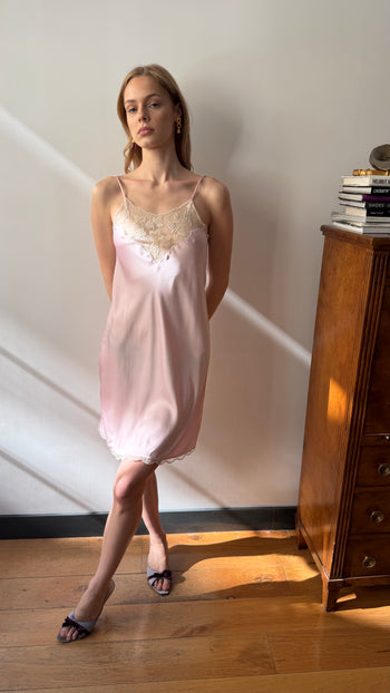 Christian Dior 1980’s pink lace applique night slip dress XS