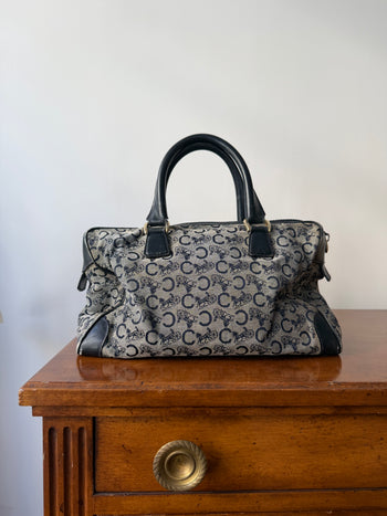 Celine vintage Boston handbag in navy canvas monogram