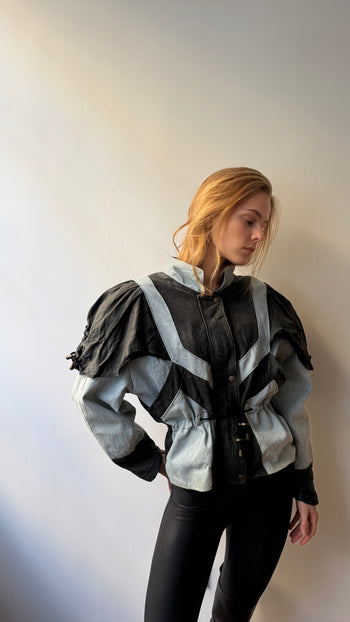 1980’s Italian vintage denim & leather statement jacket