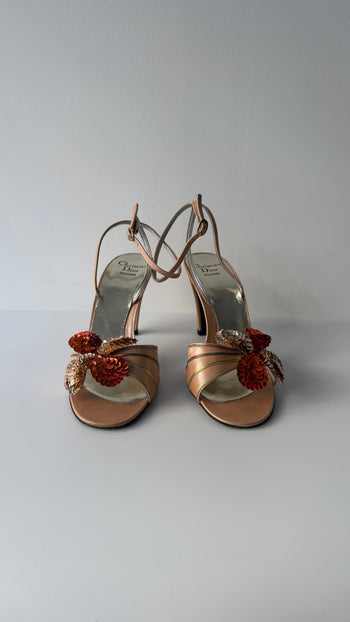 Christian Dior ankle straps open-toe embellished evening wear courts 37.5- 38 EU