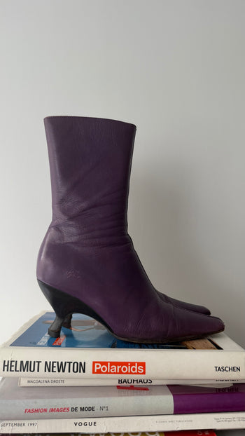 Miu Miu purple square toe kitten heel boots