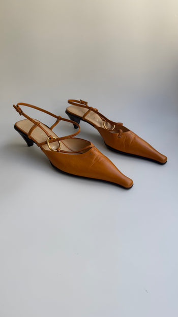 Prada early 00’s orange leather slingback courts