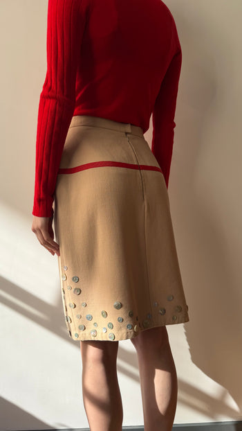 Chanel pear shell button appliqué vintage wool skirt